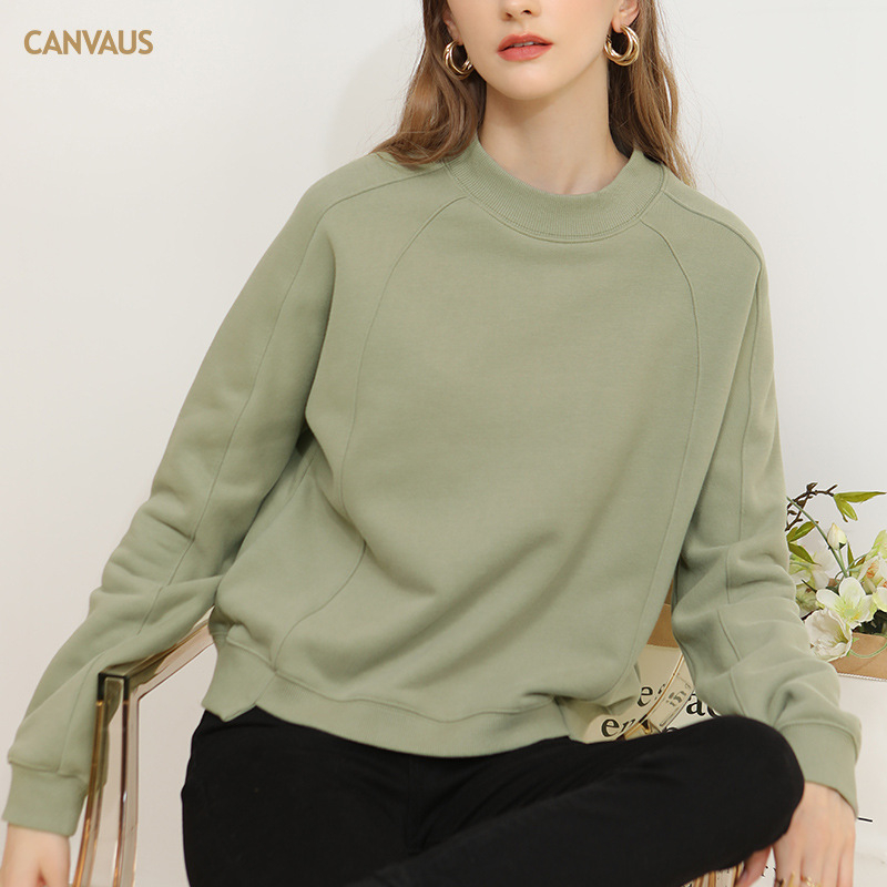 CANVAUS ženski pulover s flis podstavom, dugi rukavi, raglan kroj, slobodan kroj, pamut-poliester tkanina