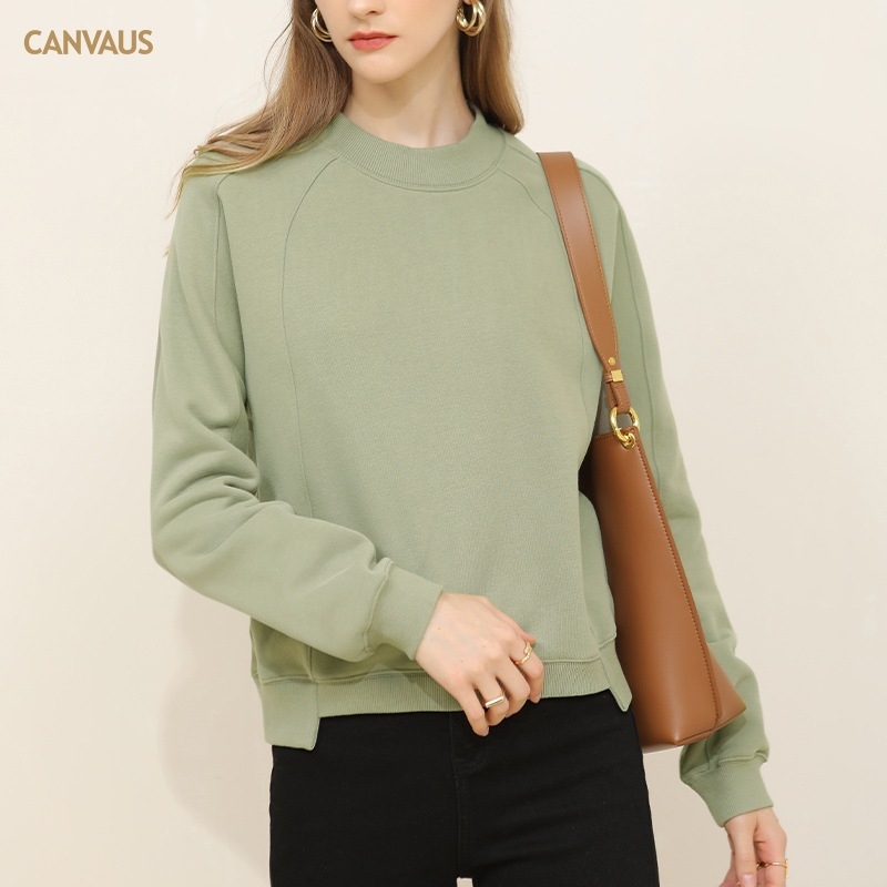 CANVAUS ženski pulover s flis podstavom, dugi rukavi, raglan kroj, slobodan kroj, pamut-poliester tkanina