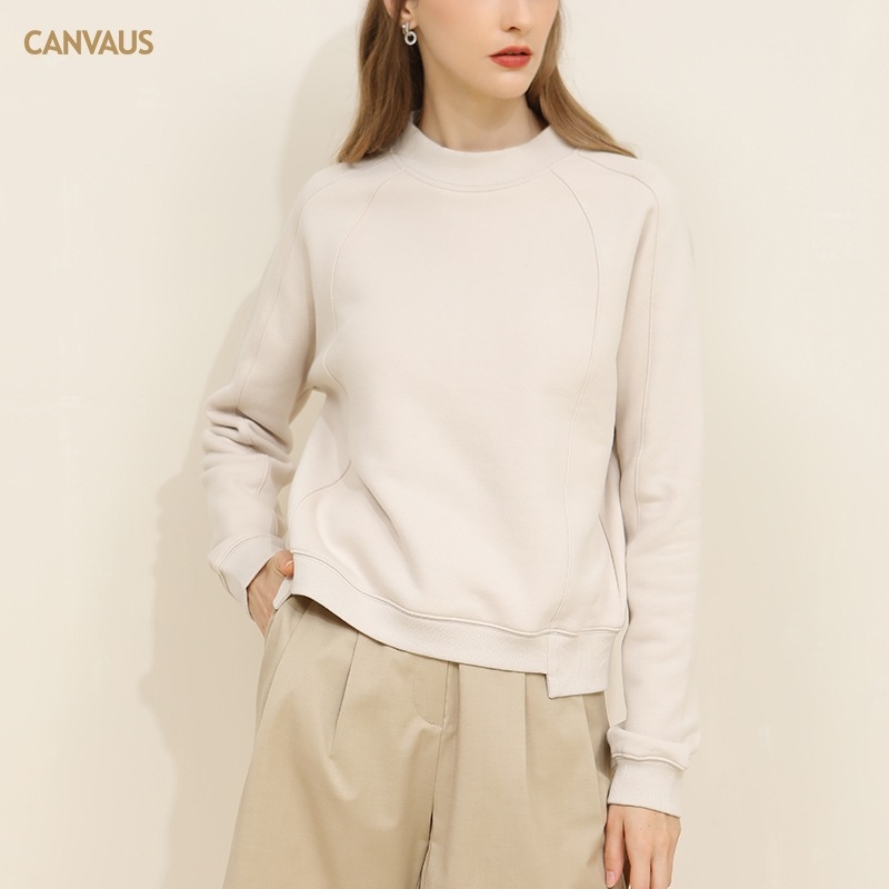 CANVAUS ženski pulover s flis podstavom, dugi rukavi, raglan kroj, slobodan kroj, pamut-poliester tkanina