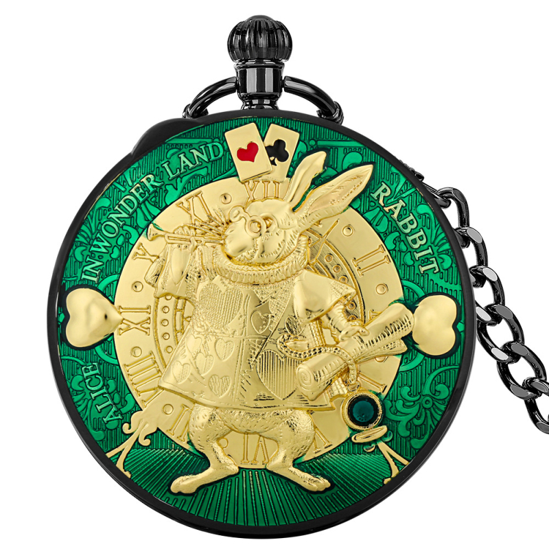 Alice a Csodaországban - Úr Nyúl kvarc zenés zsebóra, tok cinkötvözet, világidő