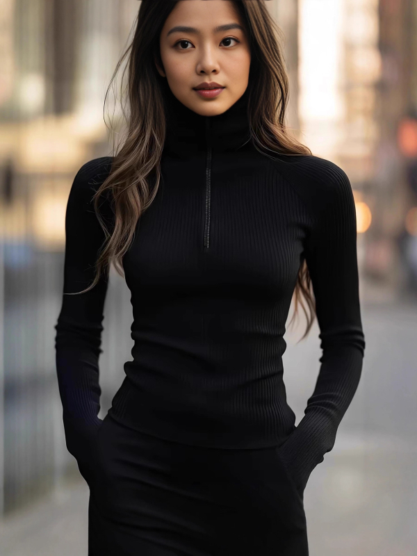 Ženska duksa/fleece majica s visokim ovratnikom, geometrijski uzorak, patchwork, slim fit, mješavina poliester-spandeks