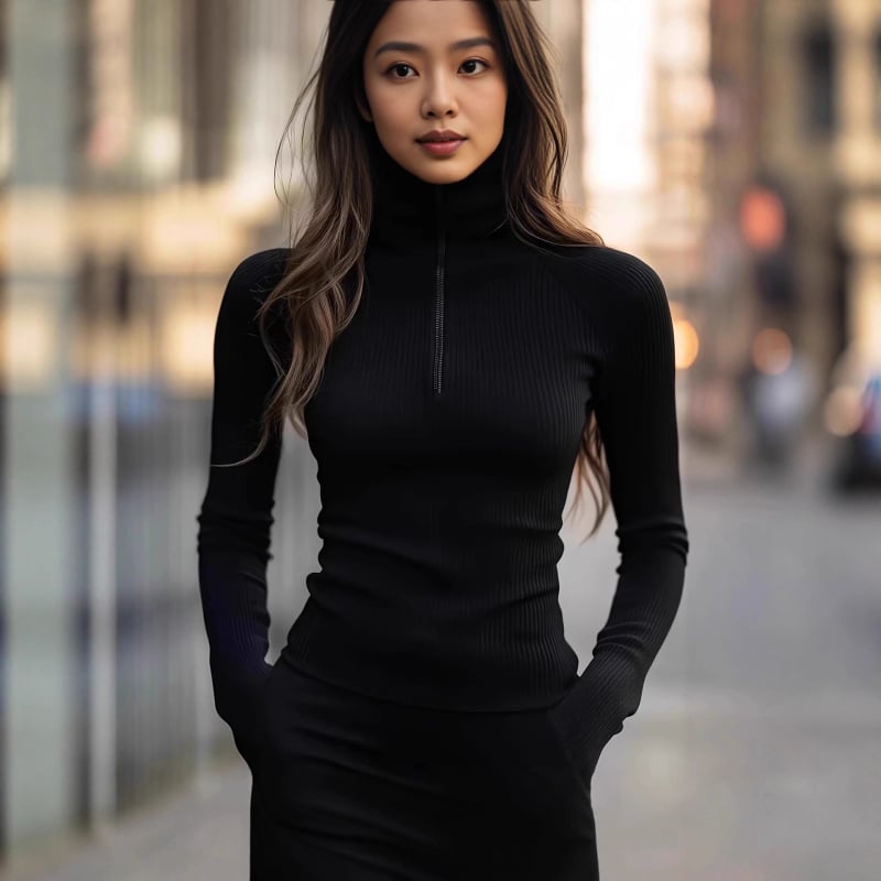 Ženska duksa/fleece majica s visokim ovratnikom, geometrijski uzorak, patchwork, slim fit, mješavina poliester-spandeks