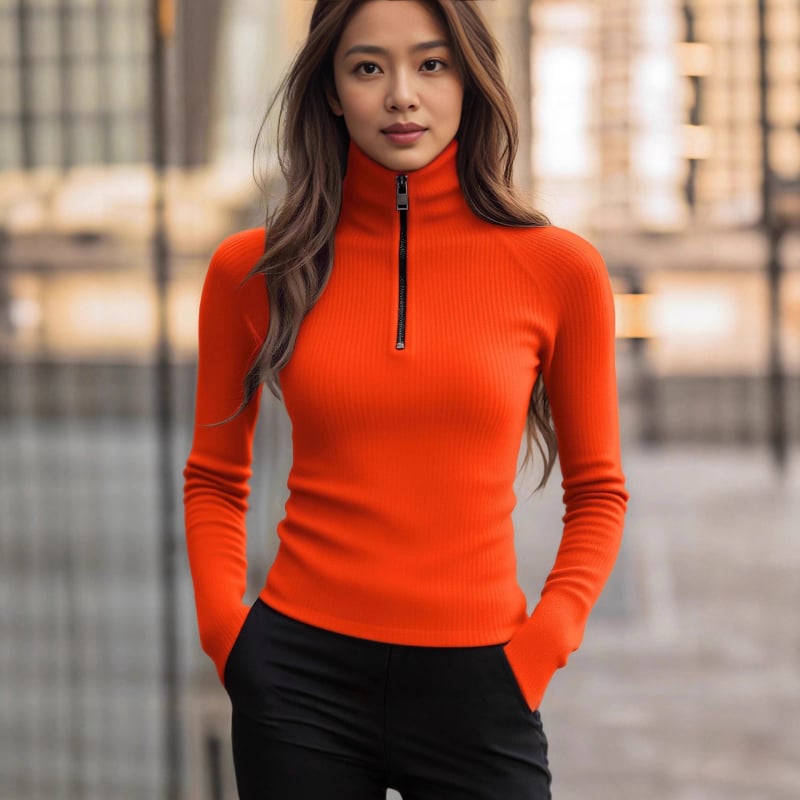 Ženska duksa/fleece majica s visokim ovratnikom, geometrijski uzorak, patchwork, slim fit, mješavina poliester-spandeks