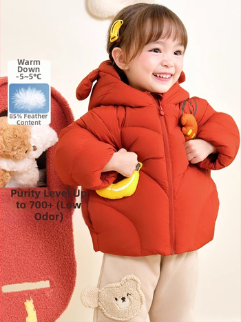 Unisex bērnu pūš jaka ar kapuci, vidēja garuma ziemas jaka, pildījums no balta pīļu pūka, brīvā piegriezums