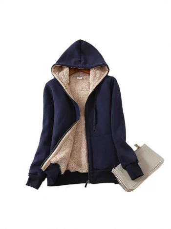 Ženski kardigan-džemper s kapuljom i zipom, debeli fleece, udoban kroj, srednja duljina, japansko-korejski ležerni stil.