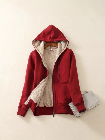Ženski kardigan-džemper s kapuljom i zipom, debeli fleece, udoban kroj, srednja duljina, japansko-korejski ležerni stil.