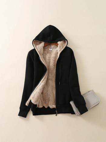 Ženski kardigan-džemper s kapuljom i zipom, debeli fleece, udoban kroj, srednja duljina, japansko-korejski ležerni stil.