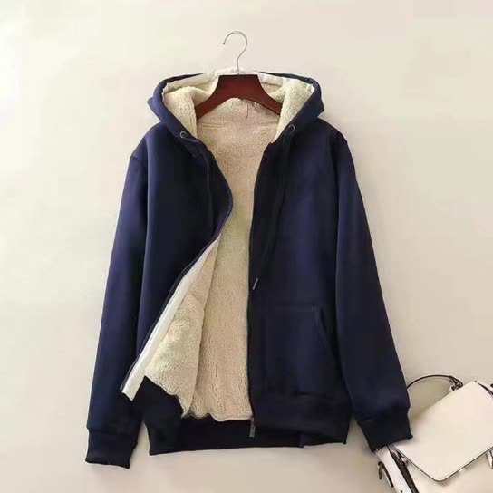 Ženski kardigan-džemper s kapuljom i zipom, debeli fleece, udoban kroj, srednja duljina, japansko-korejski ležerni stil.