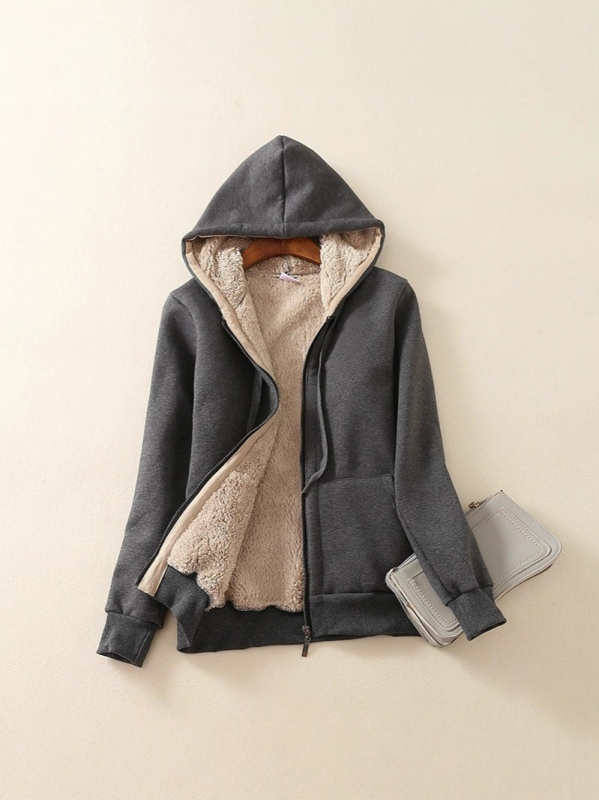 Ženski kardigan-džemper s kapuljom i zipom, debeli fleece, udoban kroj, srednja duljina, japansko-korejski ležerni stil.