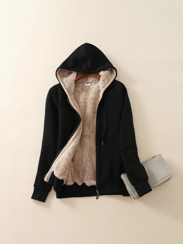 Ženski kardigan-džemper s kapuljom i zipom, debeli fleece, udoban kroj, srednja duljina, japansko-korejski ležerni stil.