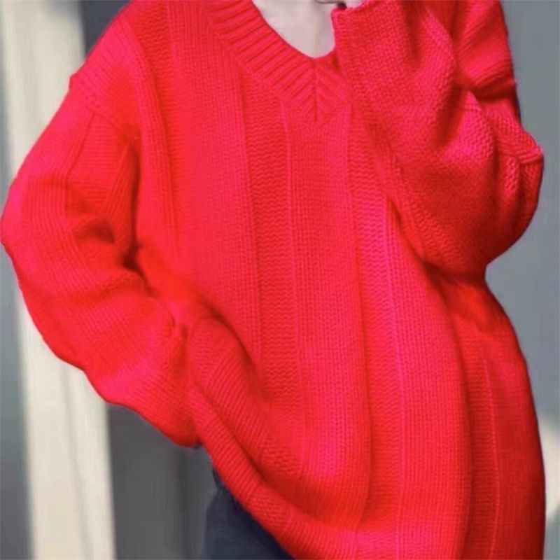 Plus izmēra chenille adījuma džemperis ar V kaklu – brīva piegriezne, elastāna maisījums