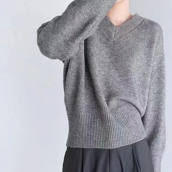 Ženski pleteni pulover za jesen/zimu s V izrezom, opuštena silueta, korejski stil, kašmir mješavina, plus veličina