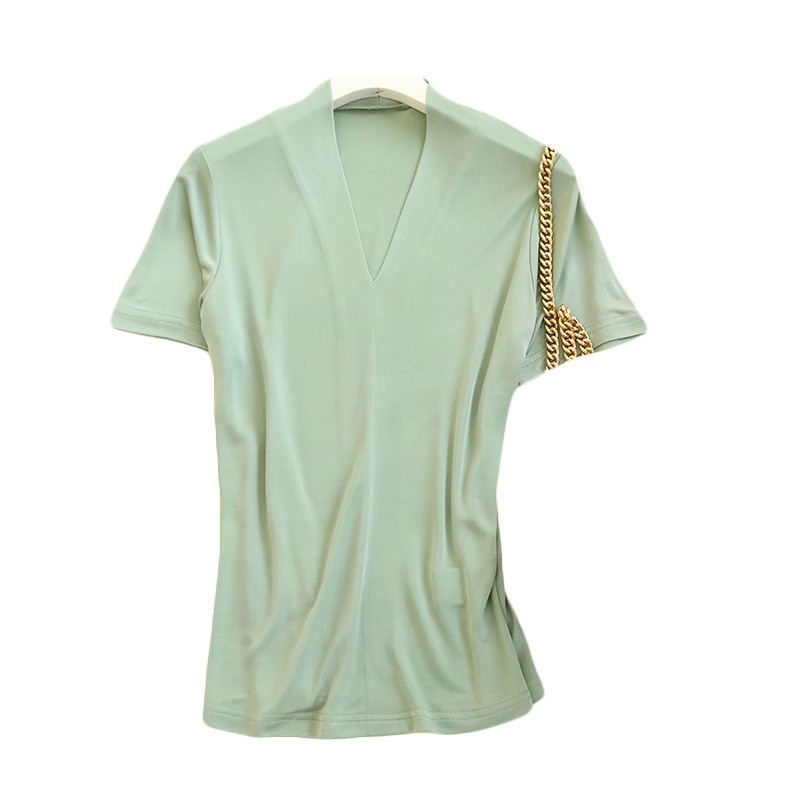 Mulberry svileni T-shirt s V-izrezom, kratkim rukavima, ležerni kroj, duljina 50-65 cm