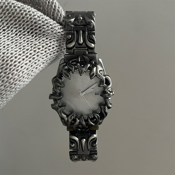 Ceas bărbătesc cu cuarț, carcasă metalică și curea metalică, design special Y2K, afișaj analogic, stil medieval