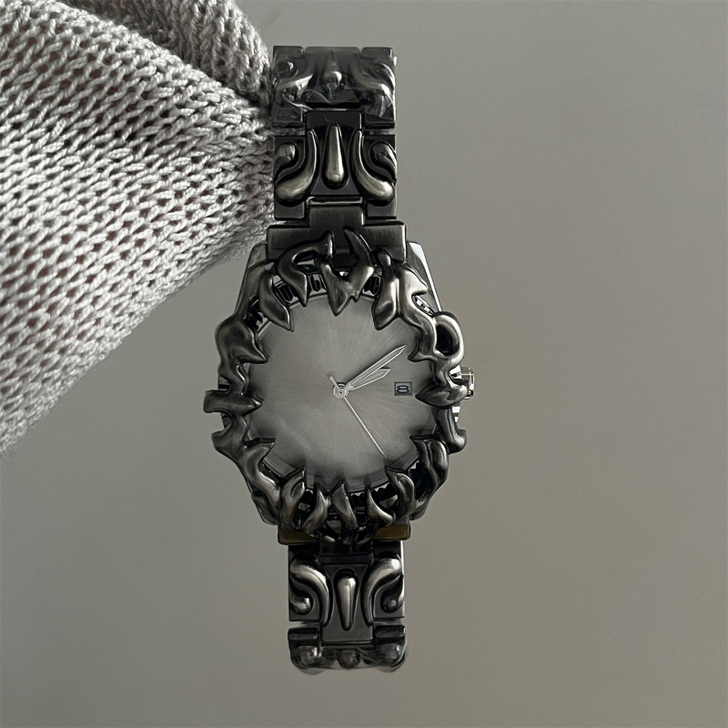 Ceas bărbătesc cu cuarț, carcasă metalică și curea metalică, design special Y2K, afișaj analogic, stil medieval