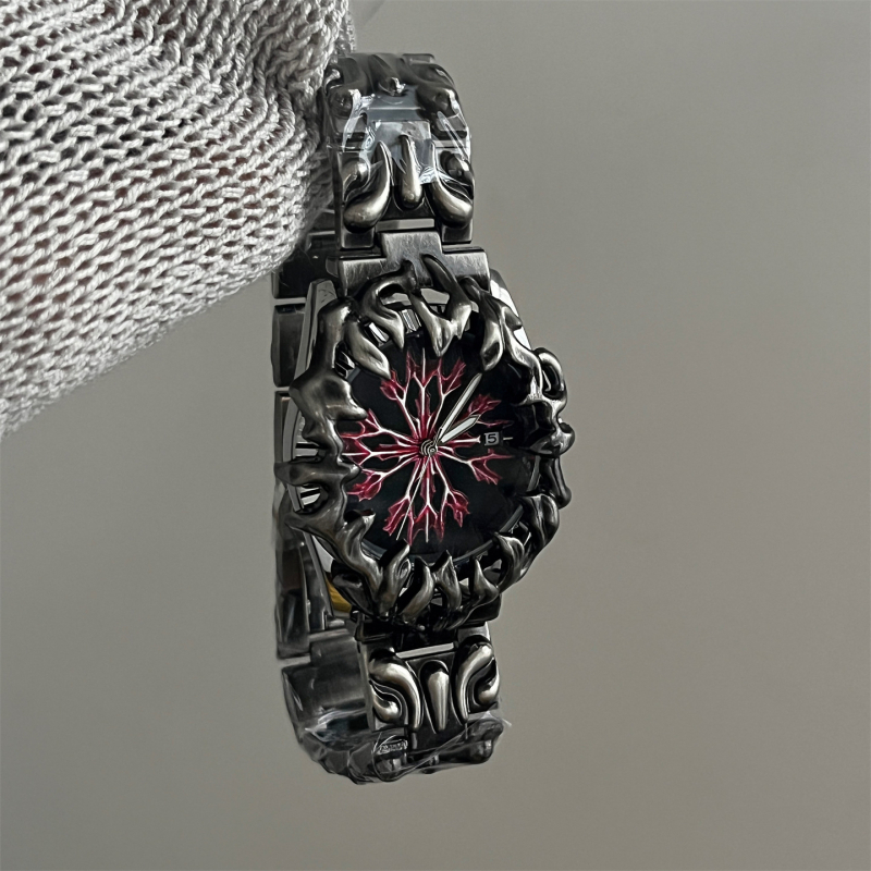 Ceas bărbătesc cu cuarț, carcasă metalică și curea metalică, design special Y2K, afișaj analogic, stil medieval