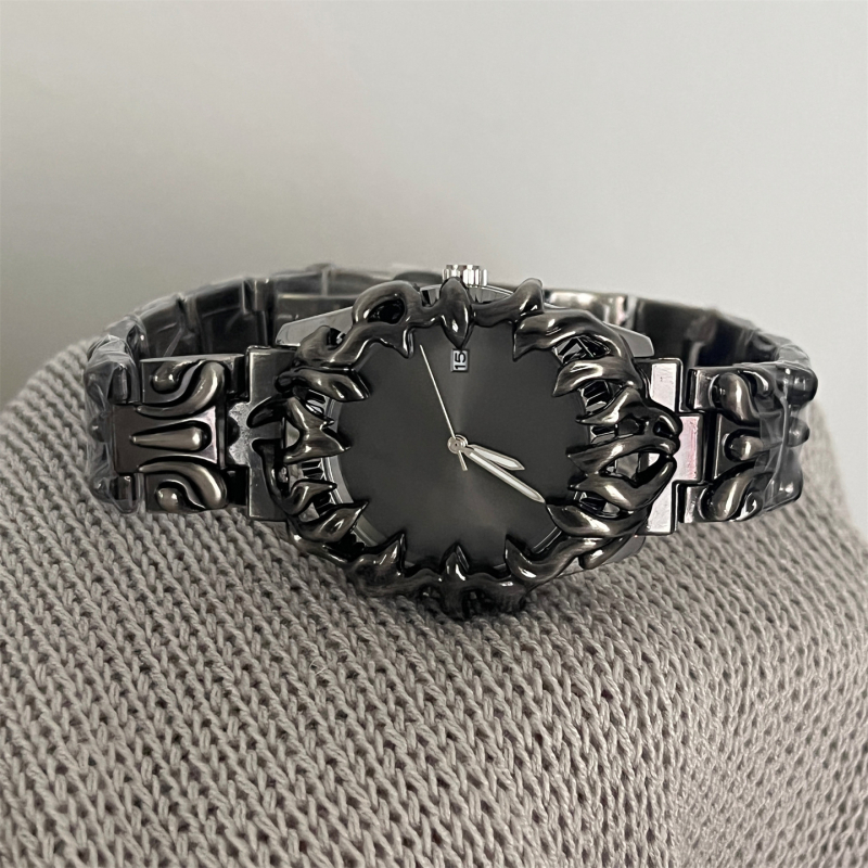 Ceas bărbătesc cu cuarț, carcasă metalică și curea metalică, design special Y2K, afișaj analogic, stil medieval