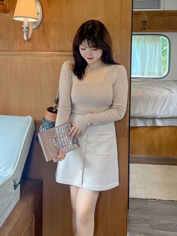 Sieviešu vienkrāsains adīts džemperis ar augstu/kvadrātveida kaklu, Rabbit Velvet Core-Spun Yarn, Ziemā 2025, elastāns