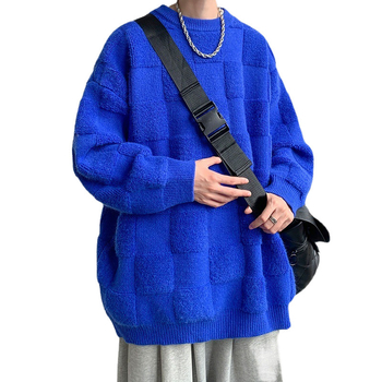 Muški oversize pleteni džemper s okruglim izrezom i detaljem šivanog ručnika u dizajnerskom stilu, zimski stil