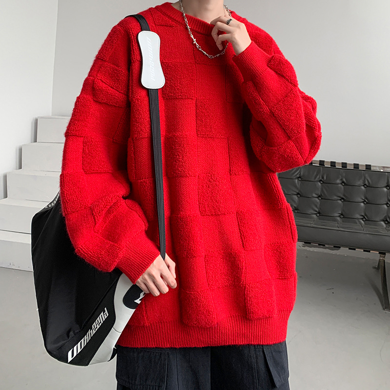 Muški oversize pleteni džemper s okruglim izrezom i detaljem šivanog ručnika u dizajnerskom stilu, zimski stil