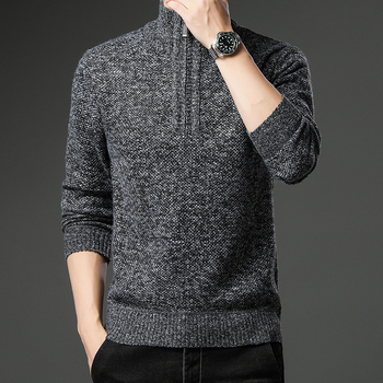 Slim fit adīta džemperis ar pusaugstu apkakli, flīsa oderējums, jacquard adījums, 100% poliesters