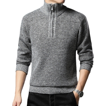 Slim fit adīta džemperis ar pusaugstu apkakli, flīsa oderējums, jacquard adījums, 100% poliesters