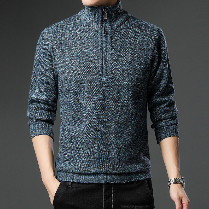 Slim fit adīta džemperis ar pusaugstu apkakli, flīsa oderējums, jacquard adījums, 100% poliesters