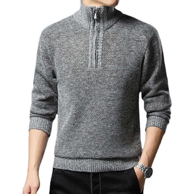 Slim fit adīta džemperis ar pusaugstu apkakli, flīsa oderējums, jacquard adījums, 100% poliesters