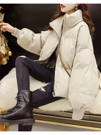 Női chenille pehelydzseki fehér kacsapúppal, 51–55% pehely, álló gallér, ultra rövid hossz