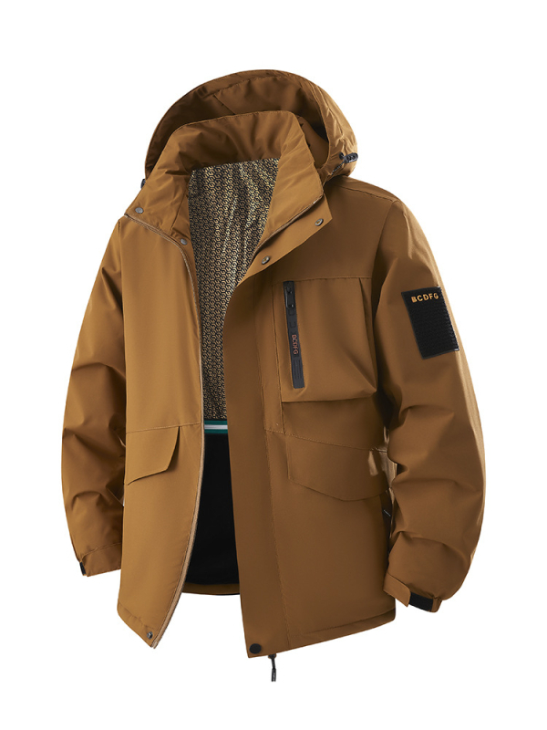 Férfi kapucnis dzseki poliészter töltettel, poliészter külső anyag, poliészter bélés, cipzár, téli viselet