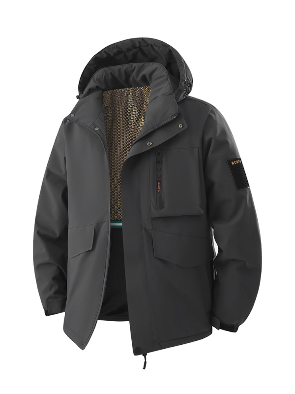 Férfi kapucnis dzseki poliészter töltettel, poliészter külső anyag, poliészter bélés, cipzár, téli viselet