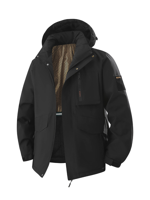 Férfi kapucnis dzseki poliészter töltettel, poliészter külső anyag, poliészter bélés, cipzár, téli viselet