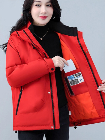 Γυναικείο μπουφάν με quilted επένδυση και κουκούλα, πολυεστέρας, ανθεκτικό στον άνεμο, φαρδιά γραμμή, φερμουάρ, Χειμώνας 2025