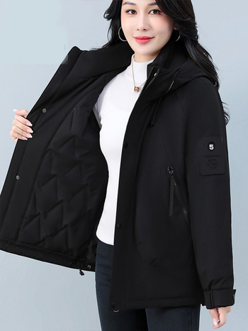 Γυναικείο μπουφάν με quilted επένδυση και κουκούλα, πολυεστέρας, ανθεκτικό στον άνεμο, φαρδιά γραμμή, φερμουάρ, Χειμώνας 2025