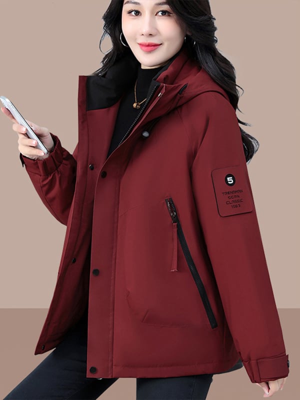 Γυναικείο μπουφάν με quilted επένδυση και κουκούλα, πολυεστέρας, ανθεκτικό στον άνεμο, φαρδιά γραμμή, φερμουάρ, Χειμώνας 2025