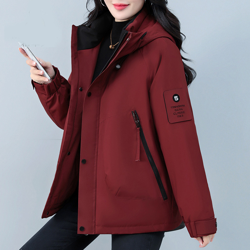 Γυναικείο μπουφάν με quilted επένδυση και κουκούλα, πολυεστέρας, ανθεκτικό στον άνεμο, φαρδιά γραμμή, φερμουάρ, Χειμώνας 2025