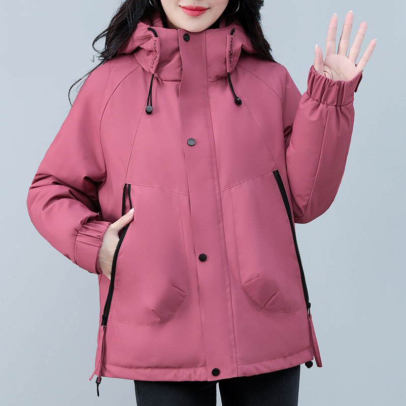 Γυναικείο μπουφάν με quilted επένδυση και κουκούλα, πολυεστέρας, ανθεκτικό στον άνεμο, φαρδιά γραμμή, φερμουάρ, Χειμώνας 2025