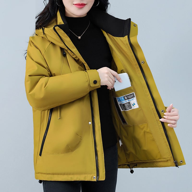 Γυναικείο μπουφάν με quilted επένδυση και κουκούλα, πολυεστέρας, ανθεκτικό στον άνεμο, φαρδιά γραμμή, φερμουάρ, Χειμώνας 2025