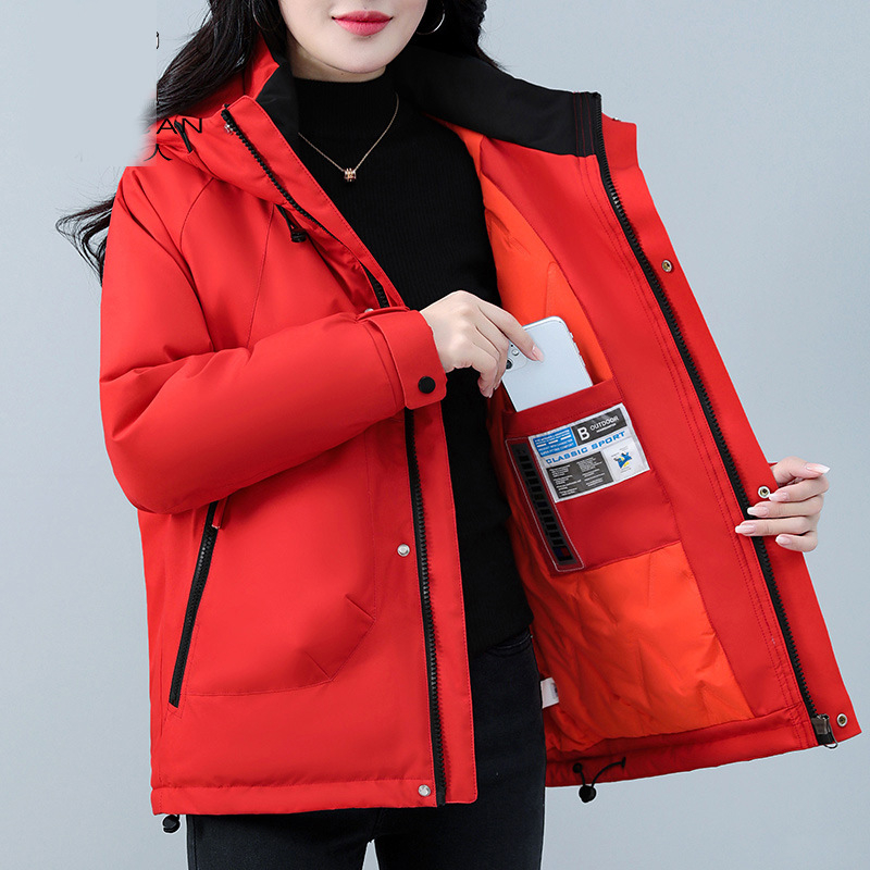 Γυναικείο μπουφάν με quilted επένδυση και κουκούλα, πολυεστέρας, ανθεκτικό στον άνεμο, φαρδιά γραμμή, φερμουάρ, Χειμώνας 2025