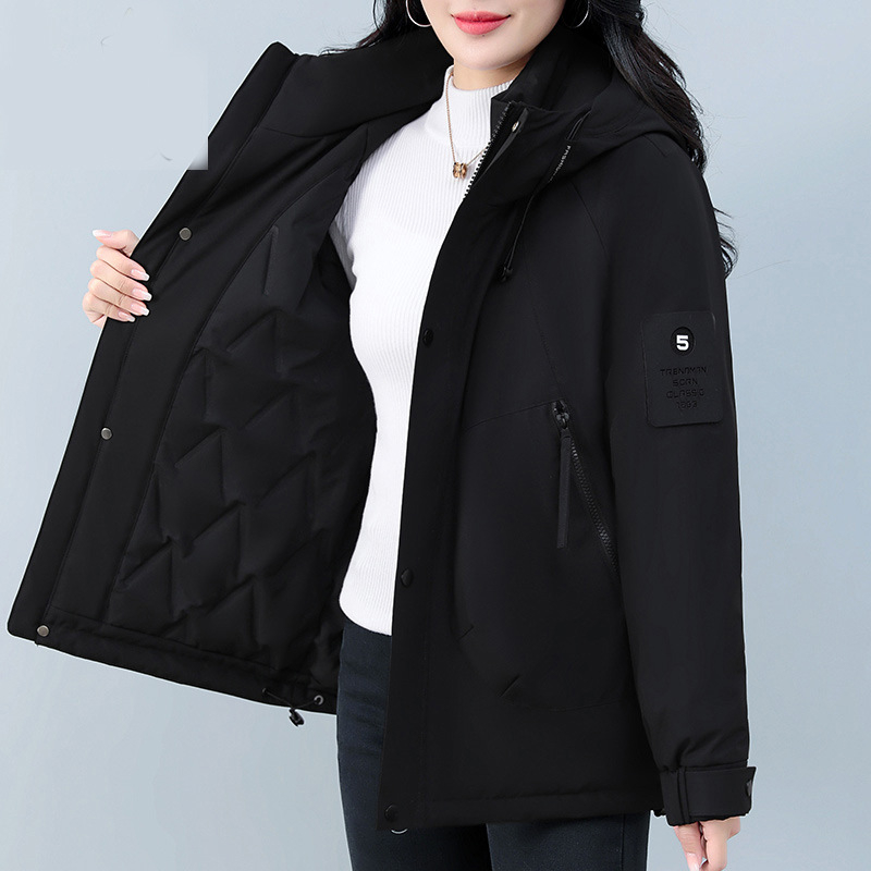 Γυναικείο μπουφάν με quilted επένδυση και κουκούλα, πολυεστέρας, ανθεκτικό στον άνεμο, φαρδιά γραμμή, φερμουάρ, Χειμώνας 2025