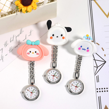 Часовник с карикатурна медицинска сестра за жени - аналогов дисплей с указатели, електронно движение, кръгъл циферблат, силиконов корпус, стоманена гривна