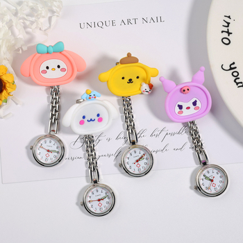 Часовник с карикатурна медицинска сестра за жени - аналогов дисплей с указатели, електронно движение, кръгъл циферблат, силиконов корпус, стоманена гривна