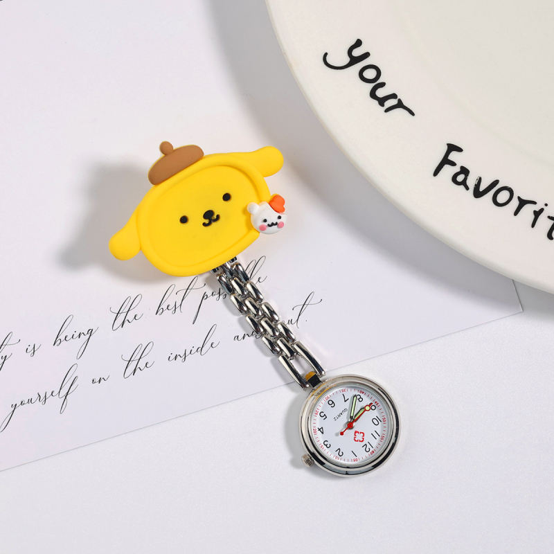 Часовник с карикатурна медицинска сестра за жени - аналогов дисплей с указатели, електронно движение, кръгъл циферблат, силиконов корпус, стоманена гривна