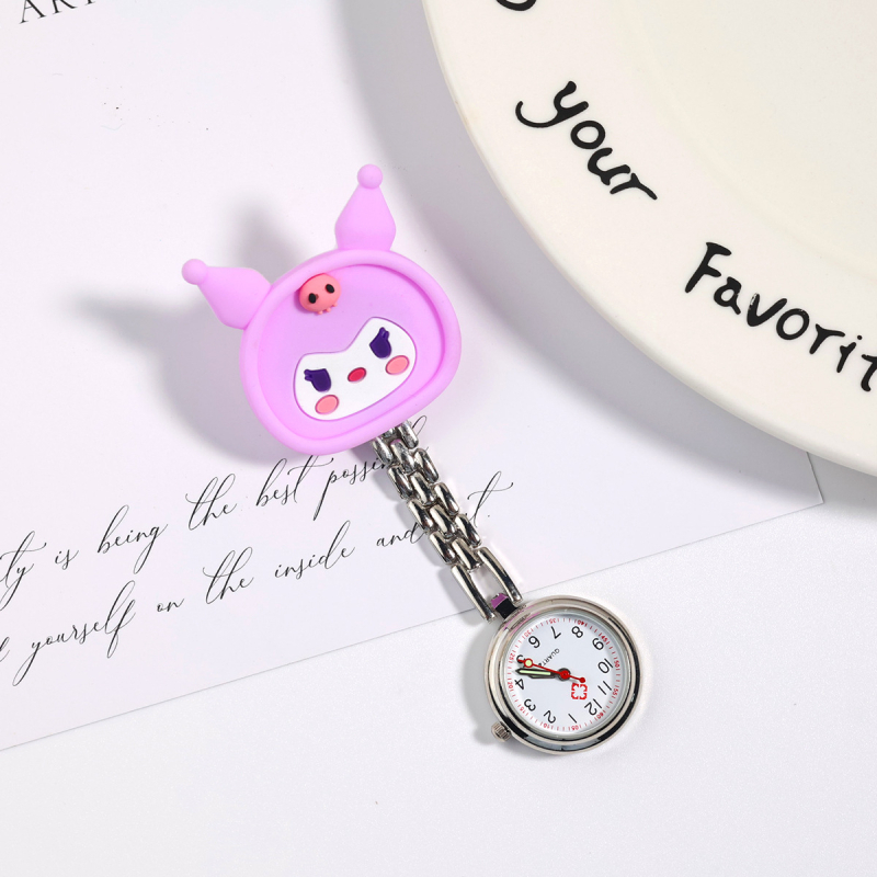 Часовник с карикатурна медицинска сестра за жени - аналогов дисплей с указатели, електронно движение, кръгъл циферблат, силиконов корпус, стоманена гривна