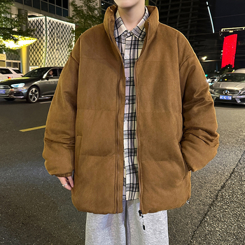 Nubuk velúr kabát pamut töltettel, álló gallér, cipzár, vastag szigetelés 200–300 g