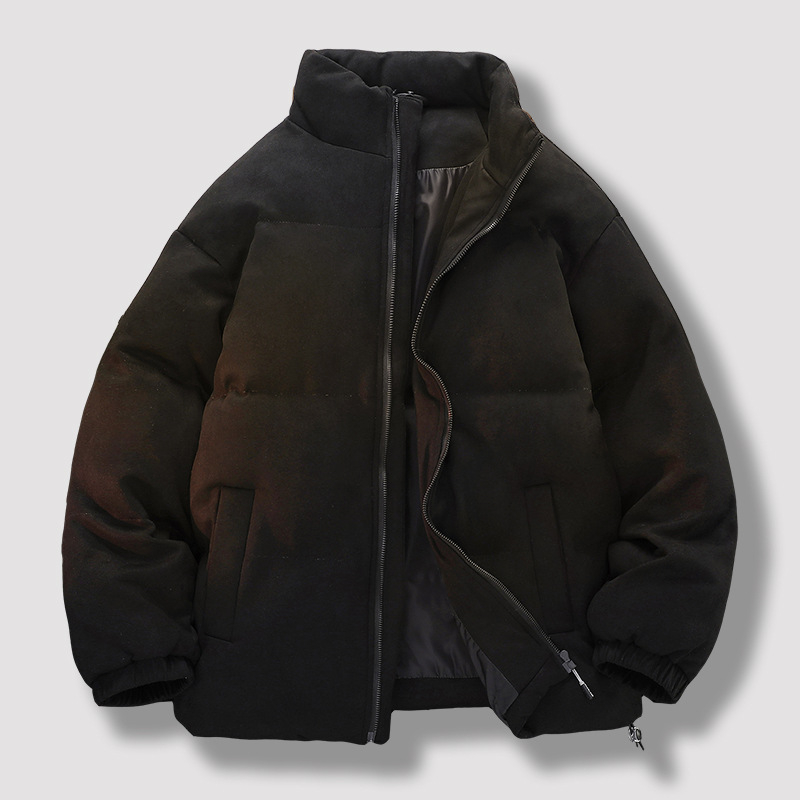 Nubuk velúr kabát pamut töltettel, álló gallér, cipzár, vastag szigetelés 200–300 g