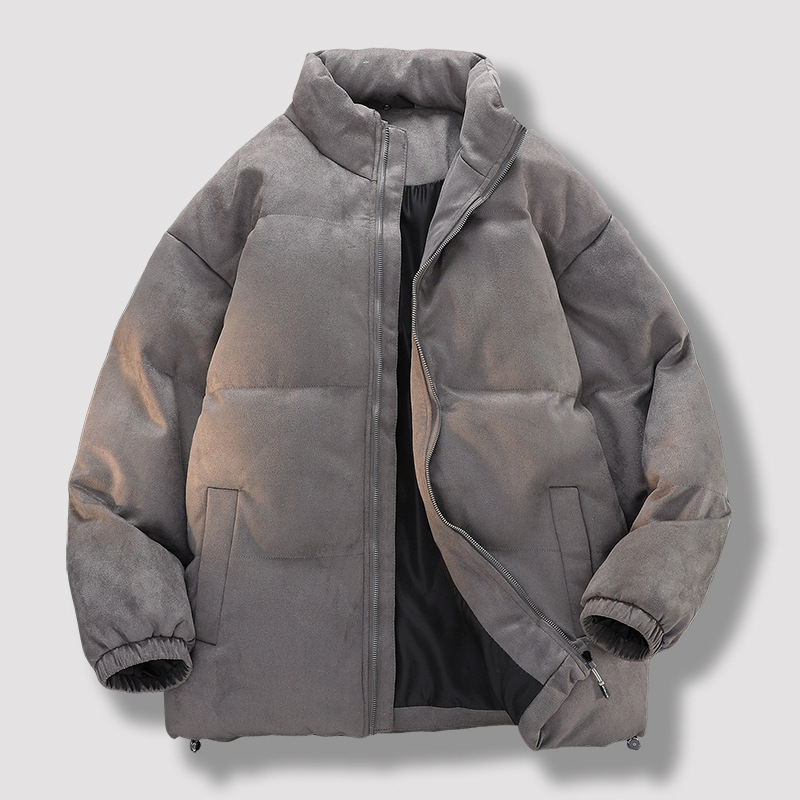 Nubuk velúr kabát pamut töltettel, álló gallér, cipzár, vastag szigetelés 200–300 g