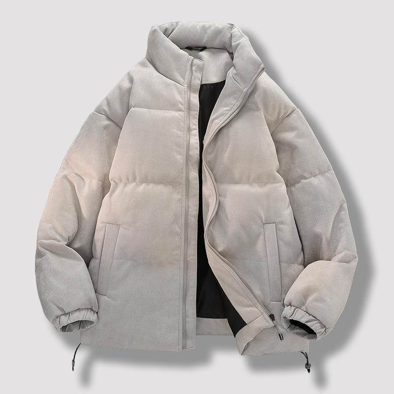 Nubuk velúr kabát pamut töltettel, álló gallér, cipzár, vastag szigetelés 200–300 g