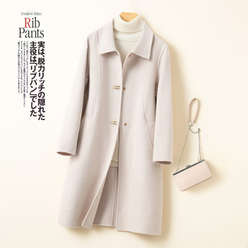 Γυναικείο παλτό από μαλλί με γιακά κούκλας, στενή γραμμή, μεσαίου μήκους, μακριά μανίκια, μονοκόμματο κούμπωμα