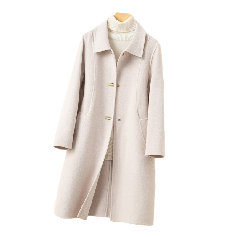 Γυναικείο παλτό από μαλλί με γιακά κούκλας, στενή γραμμή, μεσαίου μήκους, μακριά μανίκια, μονοκόμματο κούμπωμα